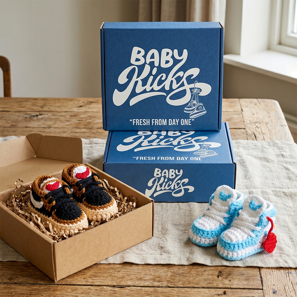 Kraamcadeau Set Jongetje, 2 paar gehaakte babysneakers